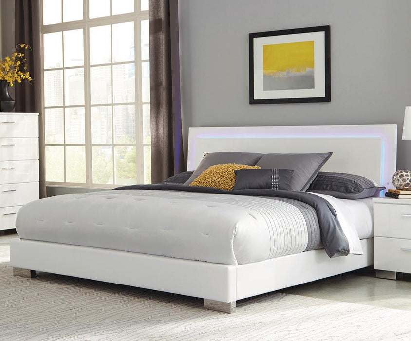 Felicity Contemporary Glossy White Lighted Eastern King Bed - Eclectic 79 Furniture Store