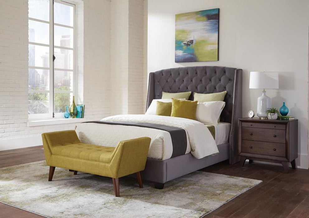 Pissarro Transitional Upholstered Grey and Chocolate Queen Bed - Eclectic 79 Furniture Store