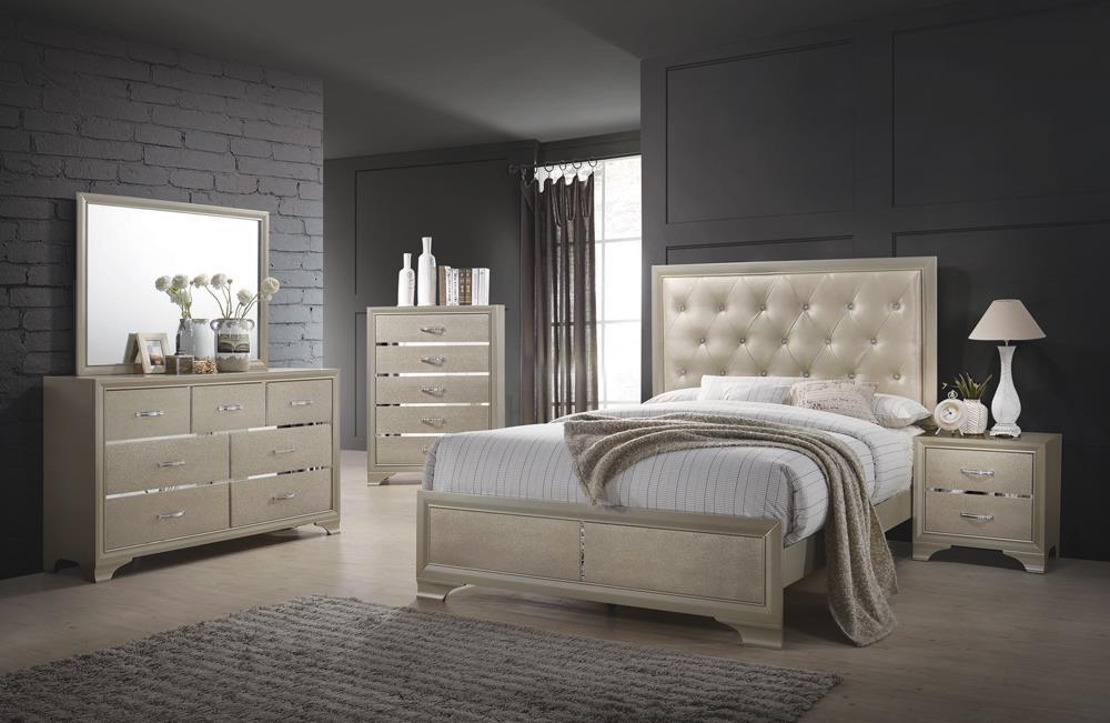 Beaumont Transitional Champagne Queen Bed - Eclectic 79 Furniture Store