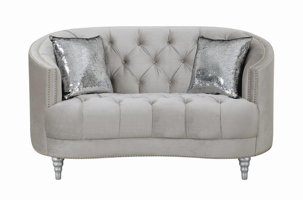 Avonlea Traditional Grey and Chrome Loveseat - Eclectic 79 Furniture Store