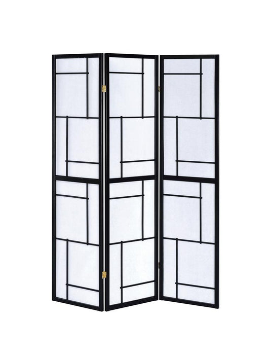 G900102 Contemporary Black Three-Panel Screen - Eclectic 79 Furniture Store