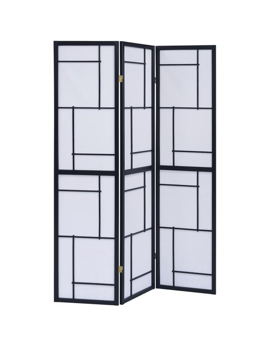 G900102 Contemporary Black Three-Panel Screen