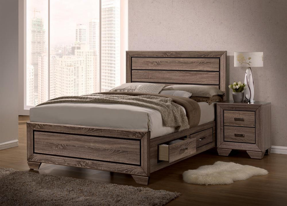 Kauffman Transitional Washed Taupe Queen Bed - Eclectic 79 Furniture Store