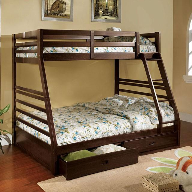 California III Dark Walnut Twin/Full Bunk Bed w/ 2 Drawers