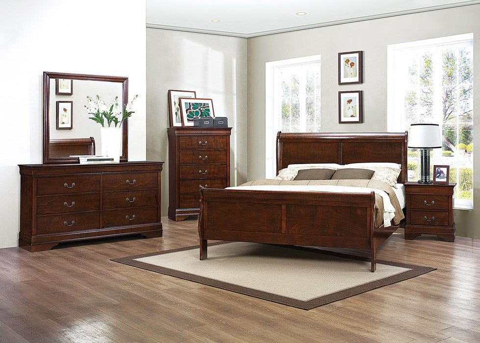 Mayville Queen Sleigh Bed in Brown Cherry