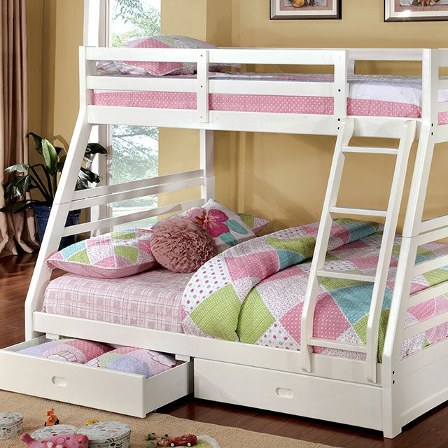 California III White Twin/Full Bunk Bed w/ 2 Drawers